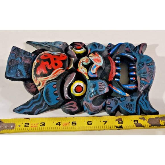 Chinese / Tibetan Vtg Dragon Wizard Hand Carved Wood & Painted Prayer Mask Decor - Picture 11 of 14